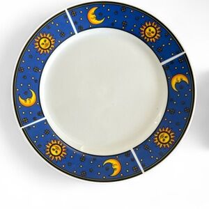 VTG Nu Wave Line Celestial Plates 7.5” Sun Moon Stars Blue Dinnerware Set 3